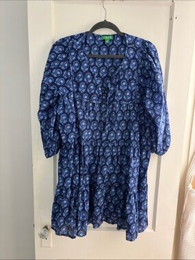 J. Crew Navy and Light Blue Floral Tiered Mini Dress